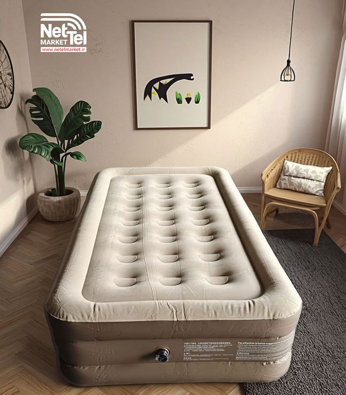 تشک بادی یک نفره به همراه پمپ باد شارژی سایز 100x190x40